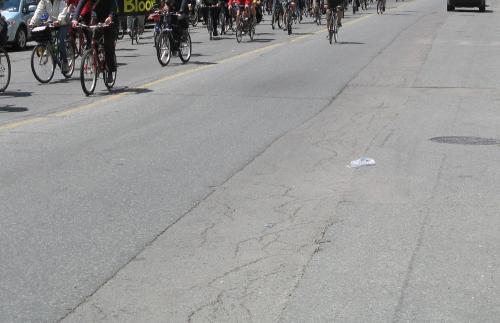 Utility cut on Bloor That's Bells on Bloor ride on opposite side.
