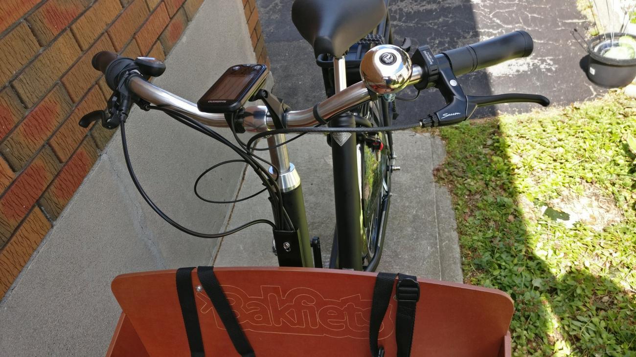 view from box of the handlebars with e-assist computer and seat