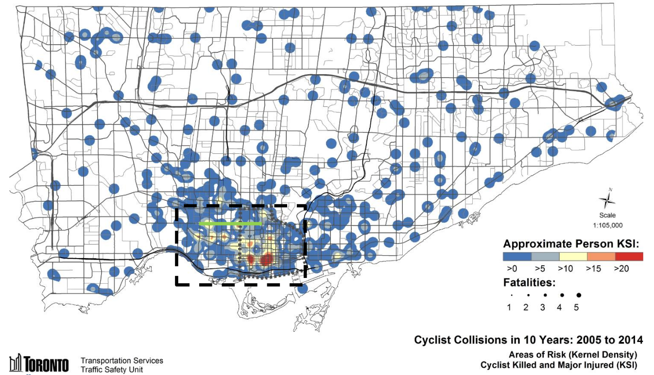 Cycling collison rates in Toronto 2005-2014