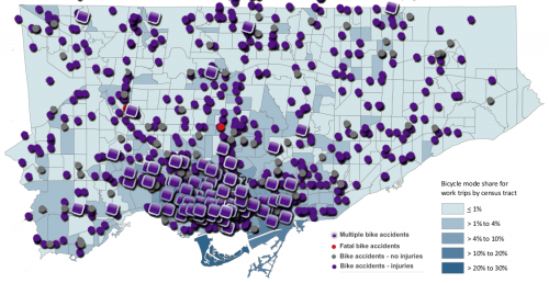 Bicycle Mode Share and Accidents in Toronto 