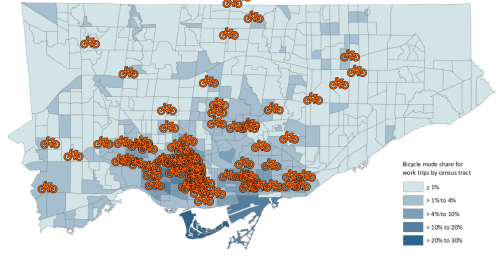 Bicycle Mode Share and Bike Shops in Toronto 