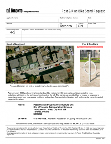 Post and Ring request form filled, redacted